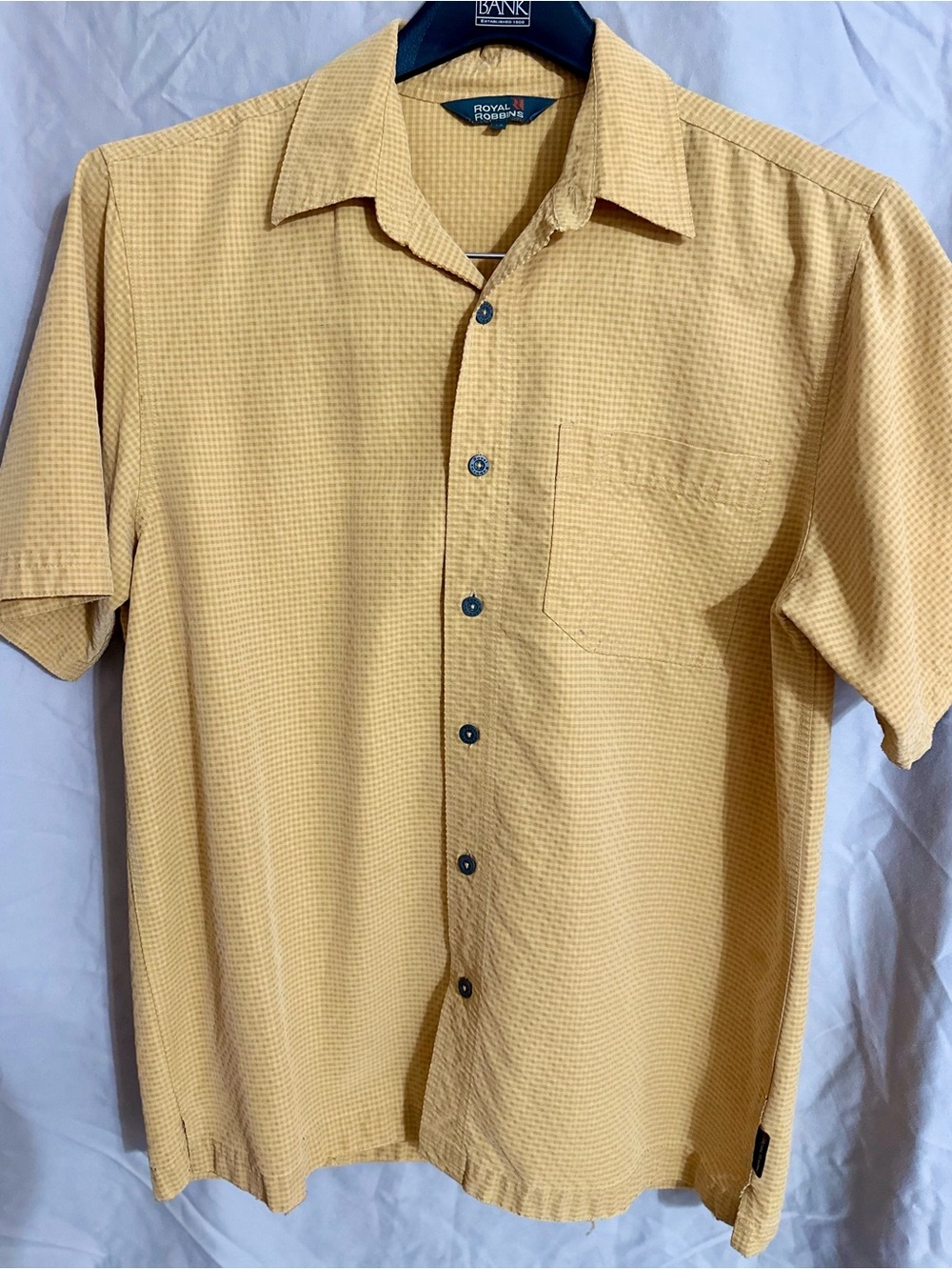 Royal Robbins Short-Sleeve Button-Down Shirt in Mustard Yellow